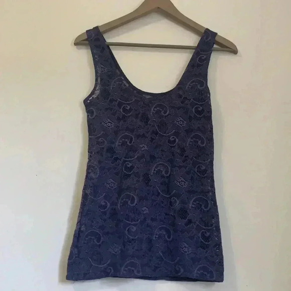 Talula deep violet, lace semi sheer tank  top - Picture 3 of 9